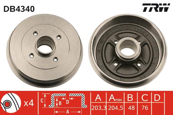 TRW Drum Brake Single 204.5mm DB4340