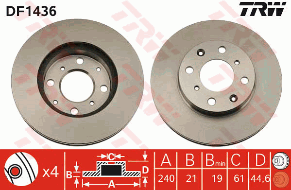 TRW Brake Rotor Single 240mm Front DF1436S