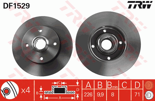TRW Brake Rotor Single 226mm Rear DF1529S