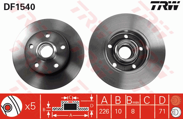 TRW Brake Rotor Single 226mm Rear DF1540S