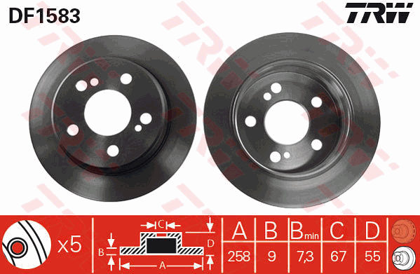 TRW Brake Rotor Single 258mm Rear DF1583S