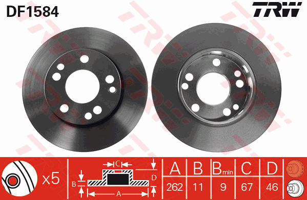 TRW Brake Rotor Single 262mm Front DF1584S
