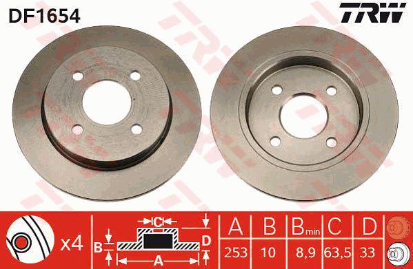 TRW Brake Rotor 253mm Rear DF1654S