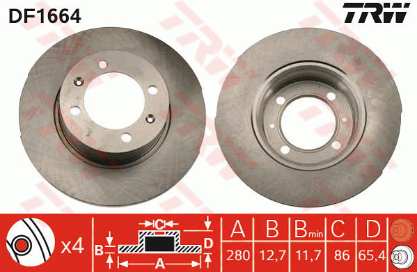 TRW Brake Rotor Single 280mm Front DF1664S