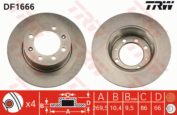 TRW Brake Rotor Single 269mm Rear DF1666S
