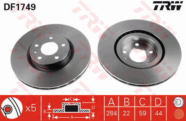 TRW Brake Rotor Single 284mm Front DF1749S