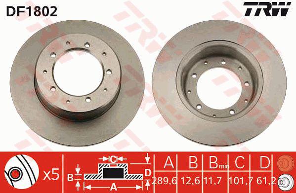 TRW Brake Rotor 290mm Rear DF1802S