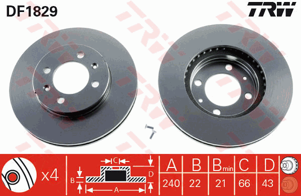 TRW Brake Rotor Single 240.5mm Front DF1829S