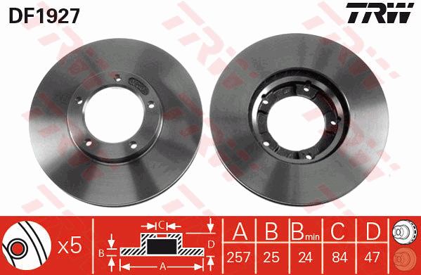TRW Brake Rotor 257mm Front DF1927S