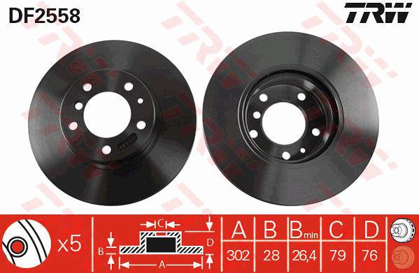 TRW Brake Rotor 302mm Front DF2558S