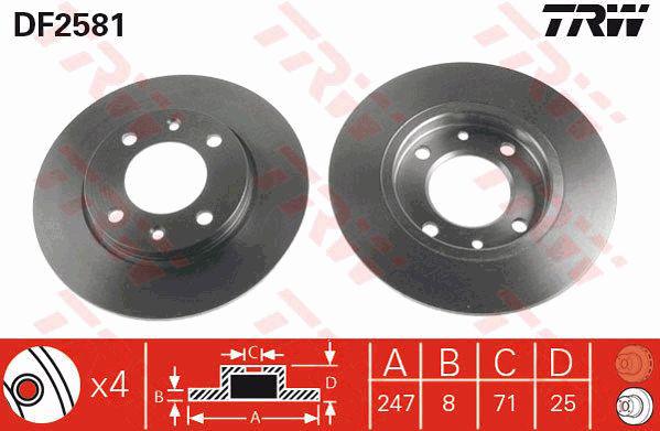 TRW Brake Rotor 247mm Rear DF2581S