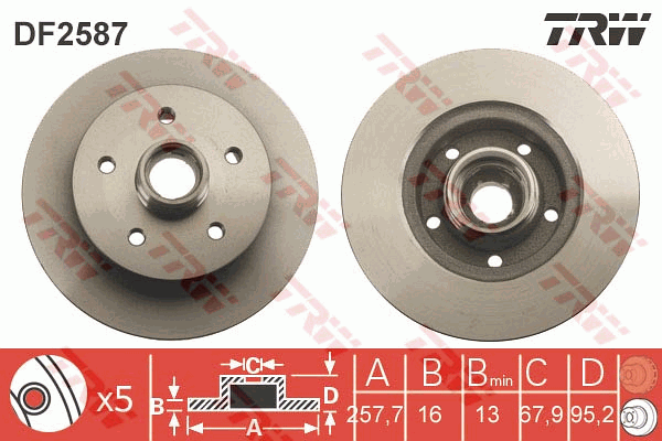 TRW Brake Rotor Single 258mm Front DF2587S