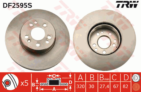 TRW Brake Rotor 320mm Front DF2595S