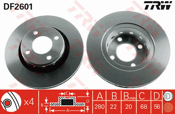 TRW Brake Rotor Single 280mm Front DF2601S