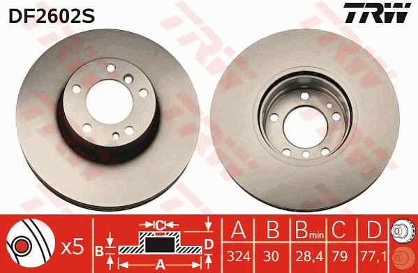 TRW Brake Rotor 324mm Front DF2602S