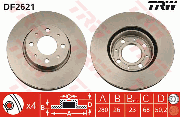 TRW Brake Rotor Single 280mm Front DF2621S