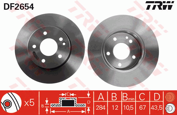 TRW Brake Rotor Single 284mm Front DF2654S