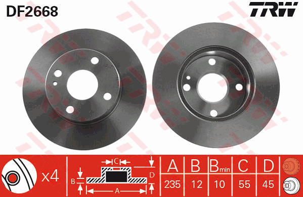 TRW Brake Rotor Single 235mm Front DF2668S