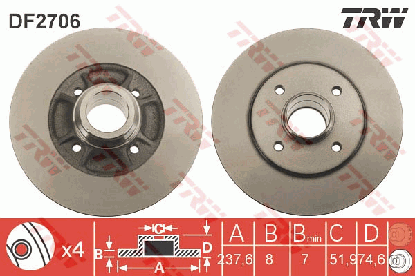 TRW Brake Rotor Single Rear DF2706S