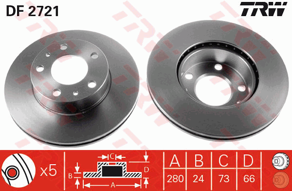 TRW Brake Rotor Single 280mm Front DF2721S