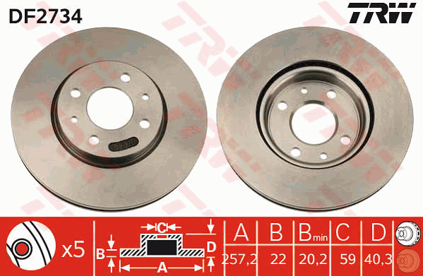 TRW Brake Rotor Single 257mm Front DF2734S