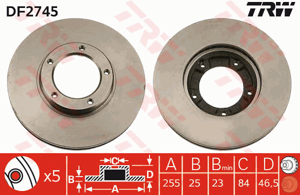 TRW Brake Rotor Single 255mm Front DF2745S