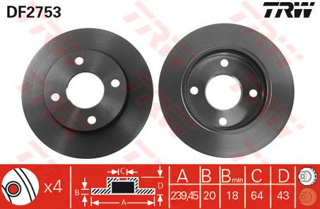 TRW Brake Rotor 240mm Front DF2753S