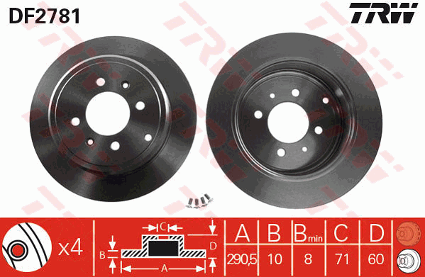 TRW Brake Rotor Single 290.5mm Rear DF2781S