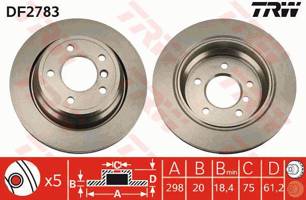 TRW Brake Rotor 298mm Rear DF2783S
