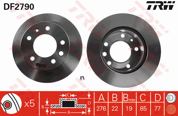 TRW Brake Rotor 276mm Front DF2790S