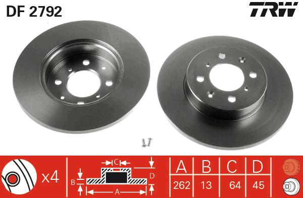 TRW Brake Rotor Single 262mm Rear DF2792S