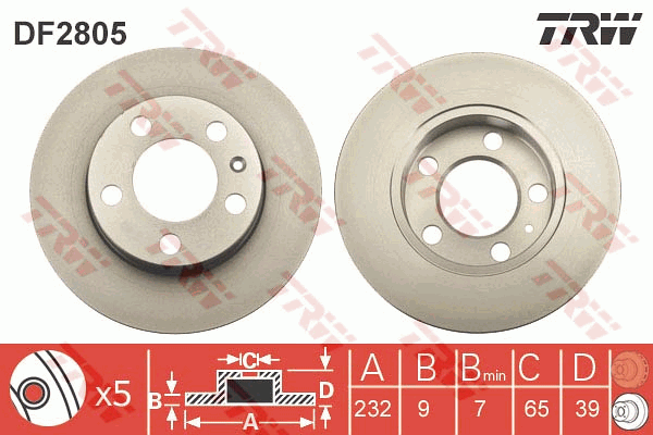 TRW Brake Rotor 230mm Rear DF2805S