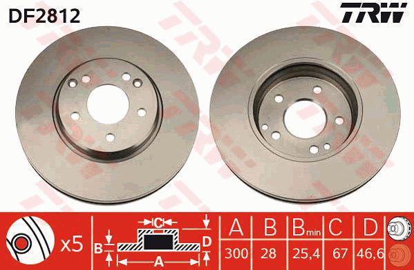 TRW Brake Rotor 300mm Front DF2812S