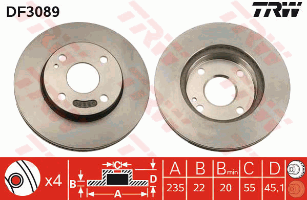 TRW Brake Rotor 235mm Front DF3089S
