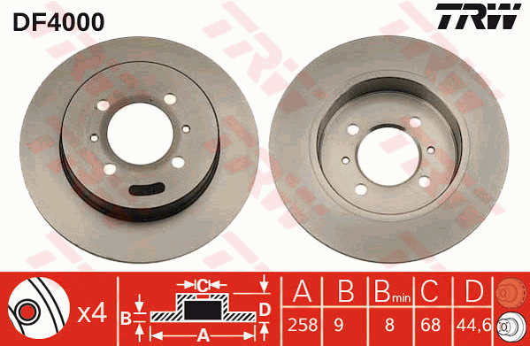 TRW Brake Rotor 258mm Rear DF4000S