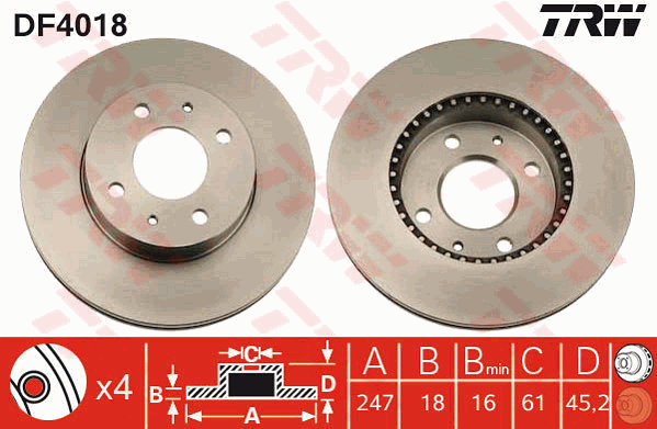 TRW Brake Rotor 247mm Front DF4018S