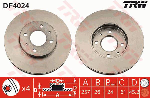 TRW Brake Rotor 257mm Front DF4024S