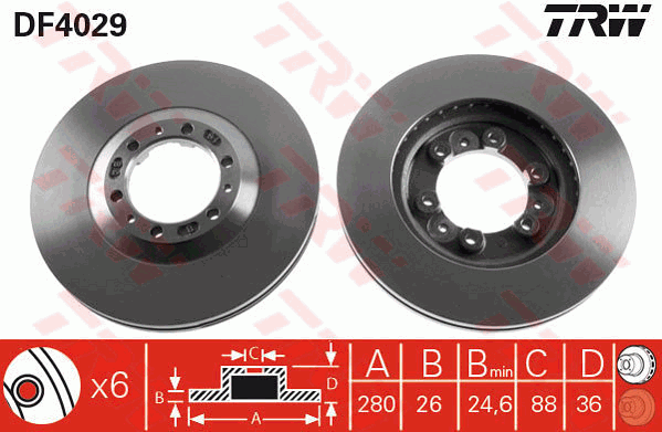 TRW Brake Rotor 280mm Front DF4029S