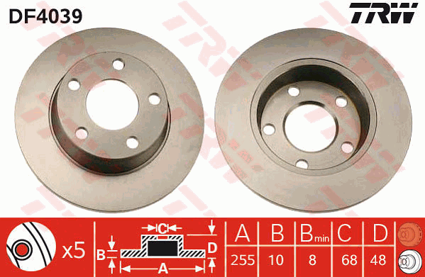 TRW Brake Rotor Single 255mm Rear DF4039S