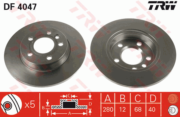 TRW Brake Rotor Single 280mm Rear DF4047S