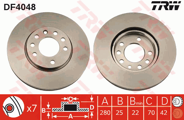 TRW Brake Rotor 280mm Front DF4048S