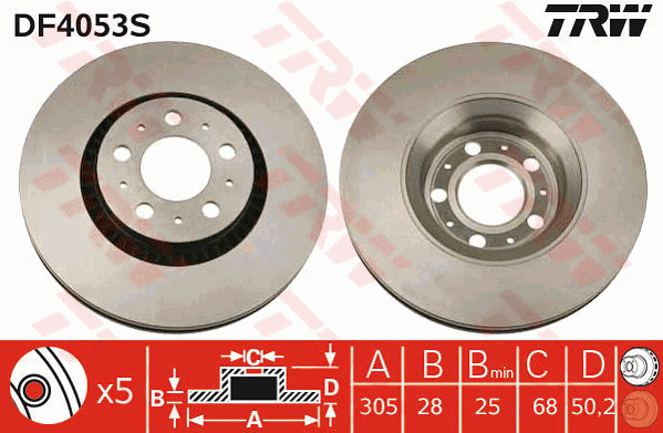 TRW Brake Rotor 305mm Front DF4053S