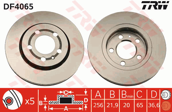 TRW Brake Rotor Single 256mm Rear DF4065S