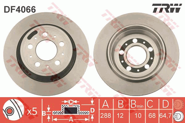 TRW Brake Rotor Single 288mm Rear DF4066S