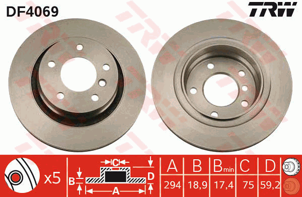 TRW Brake Rotor 294mm Rear DF4069S