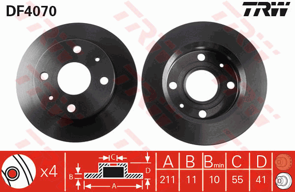 TRW Brake Rotor 211mm Front DF4070S
