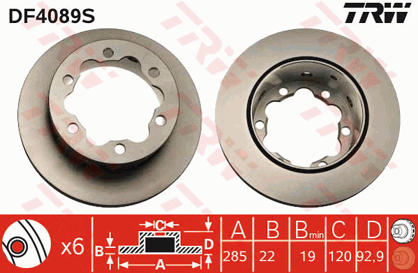 TRW Brake Rotor 285mm Rear DF4089S