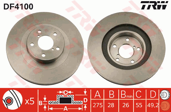 TRW Brake Rotor Single 275mm Front DF4100S
