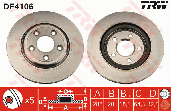 TRW Brake Rotor Single 288mm Rear DF4106S