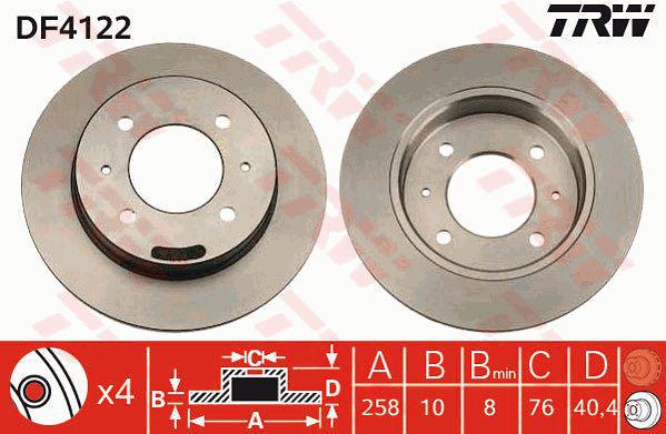TRW Brake Rotor 258mm Rear DF4122S